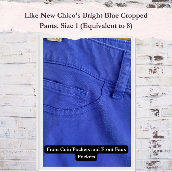 Final Price Drop EUC Chico's Bright Blue Cropped Pants. Size 1 (Equivalent to 8) - Picture 5 of 7